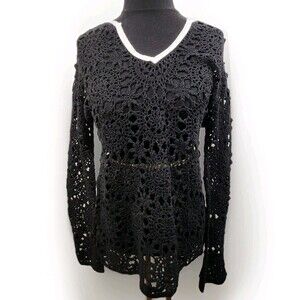 INC International Concepts Womens Top Cotton Crochet Large Black Goth